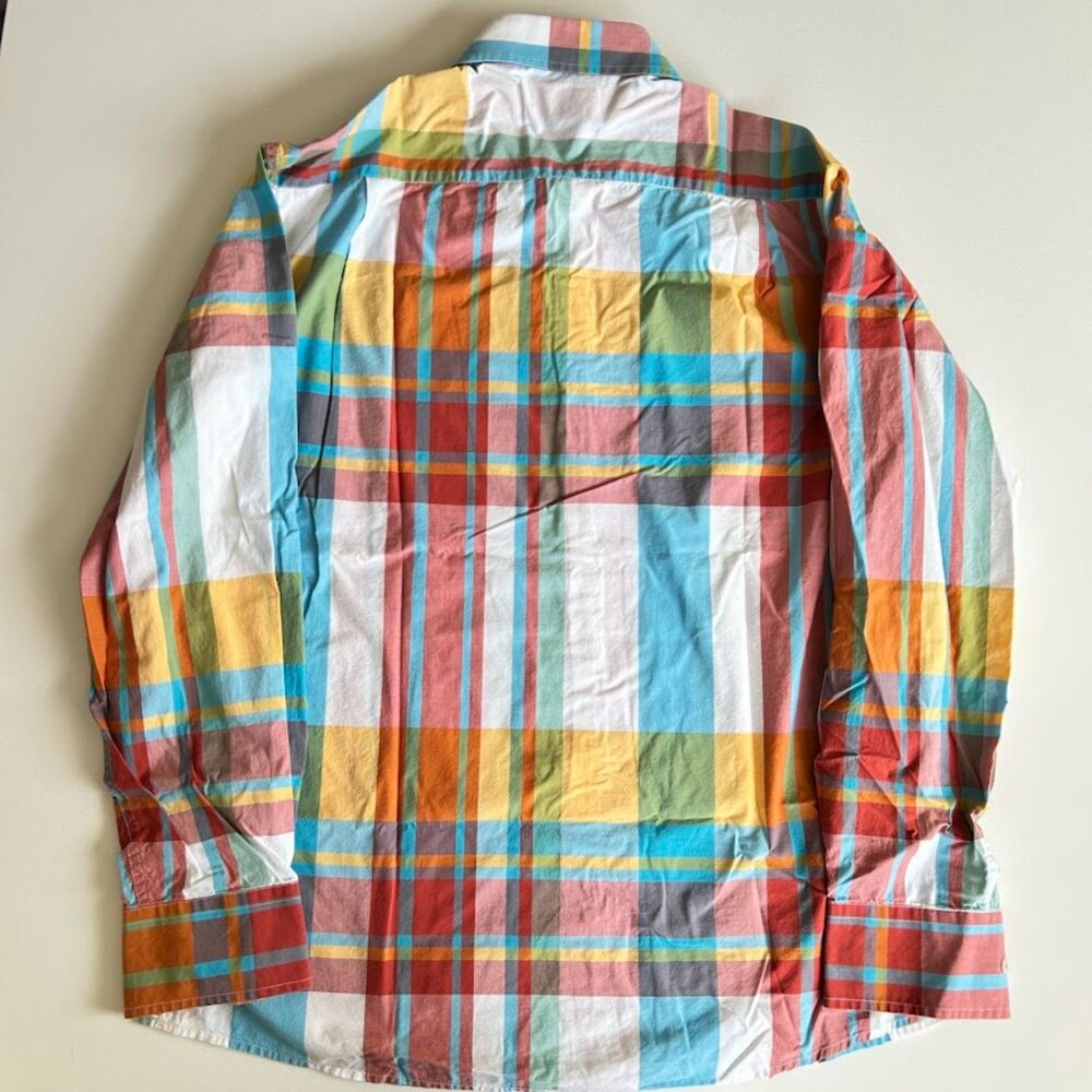 Colorful Cotton Poplin Madras Plaid Shirt Southern Pines Blue Pink Yellow Mens L - Picture 3 of 13